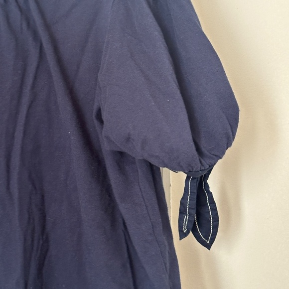 Navy Blue Puff Sleeve Top By Anthropologie Size Petite Large Button Back - Picture 2 of 8